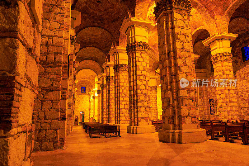 Zipaquirá, Colombia - An Aisle and Nave in the Roman Catholic Diocesan Cathedral on the Main Town Square - Colonial Style of Architecture